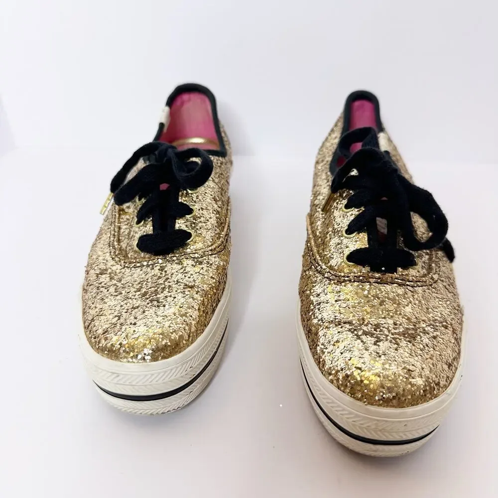Kate Spade x‎ Keds Size 6 Platform Gold Glitter Sneakers 0